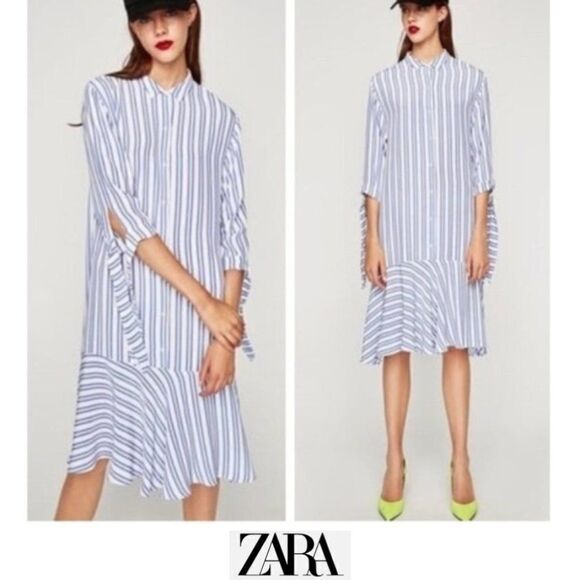 Zara | Striped Asymetrical Shirtdress - Picture 1 of 7